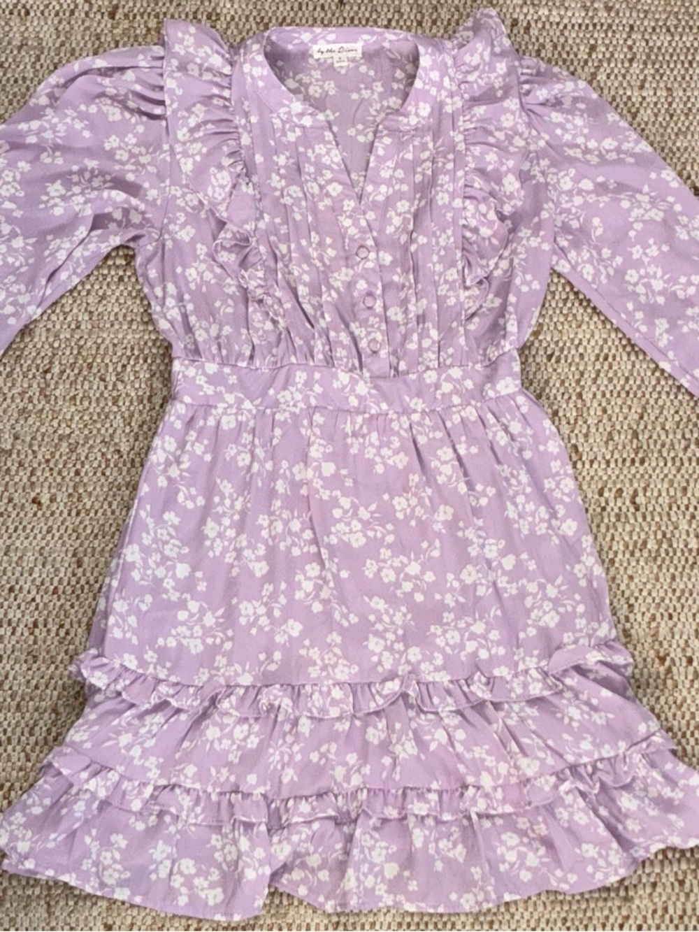 Floral Cottagecore Mini Dress Small | Puff Sleeve Ruffle Purple Boho Spring